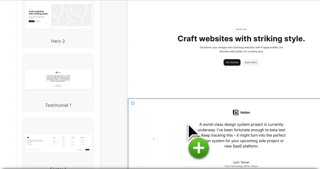 Screenshot of Frappe Builder’s block templates